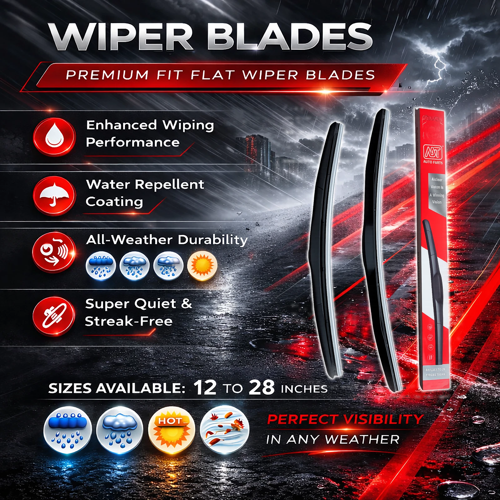 Mazda BT-50 2011-2015 Premium Fit Flat Wiper Blades x Pair